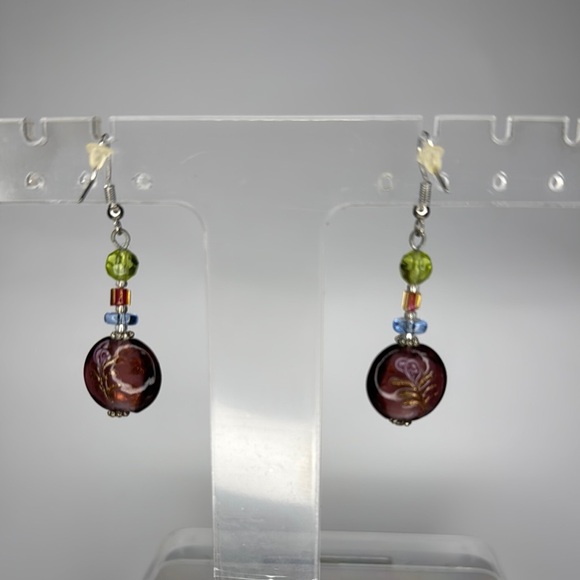 Blue and Green Dangle Earrings with Silver Findings - Picture 5 of 5